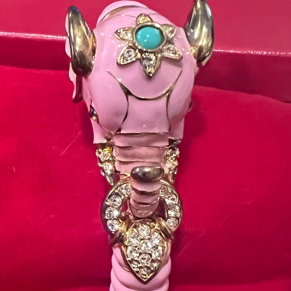 Kenneth Jay Lane Pink and Gold Elephant Bangle - Picture 3 of 3